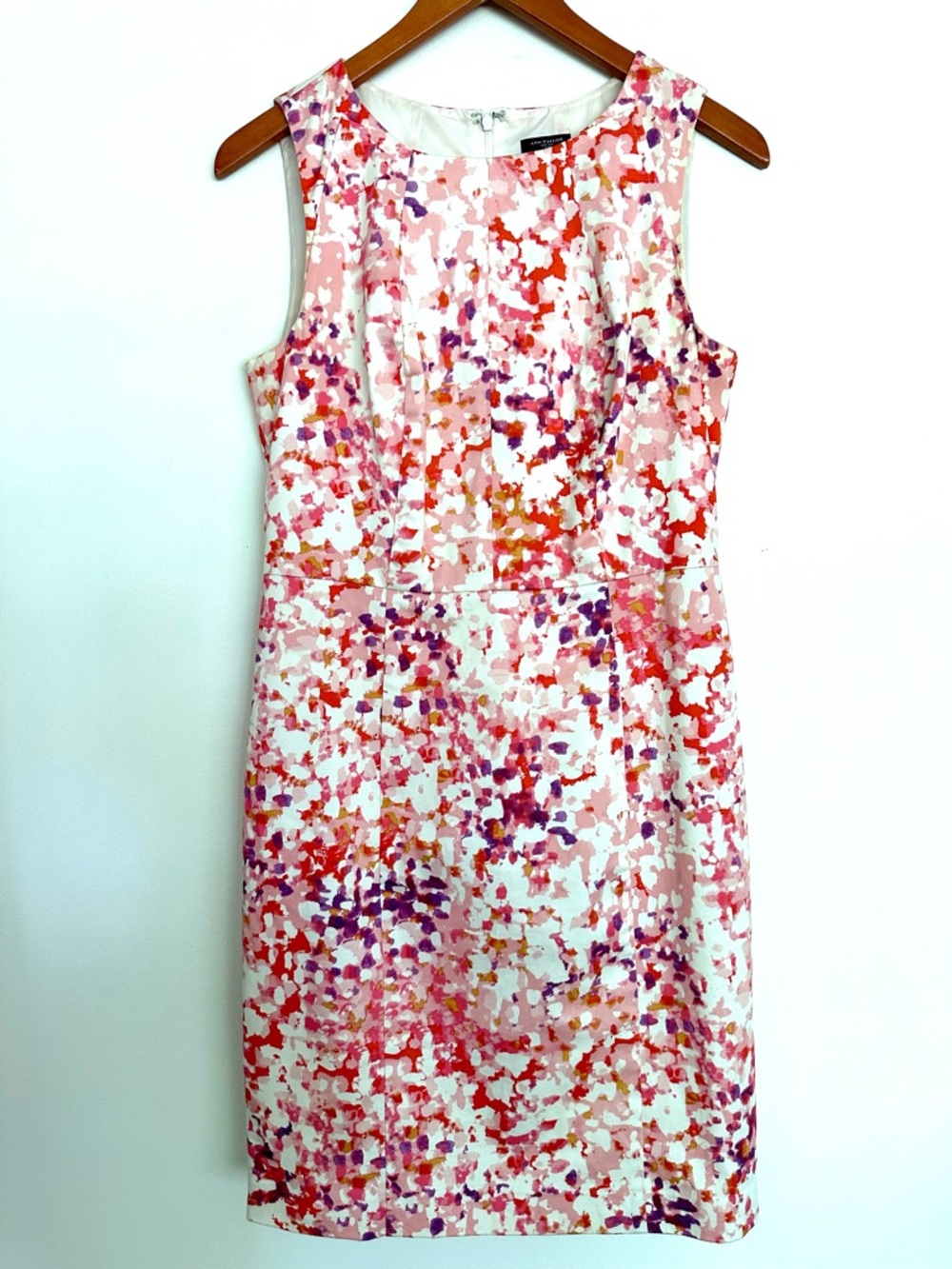 Ann Taylor Watercolor Pink & Multi Floral Print Midi Sheath Dress Size 6